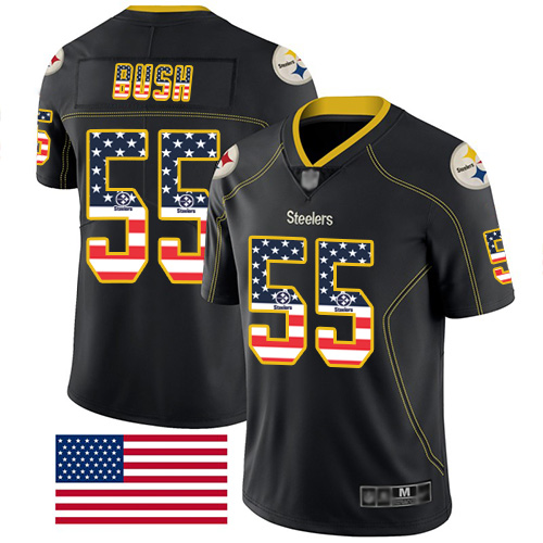 Men Pittsburgh Steelers Football #55 Limited Black Devin Bush Rush USA Flag Nike NFL Jersey->youth nfl jersey->Youth Jersey